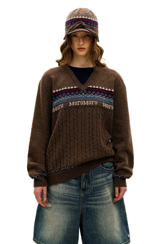 [Moromoro2] Fair Isle Faux Two-piece  Sweater