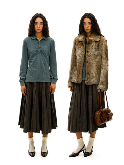 [Moromoro2] Houndstooth Wool Blend Pleated  Skirt