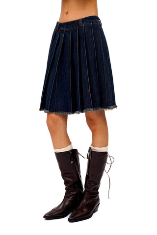 [Moromoro2] Denim Pleated Skirt
