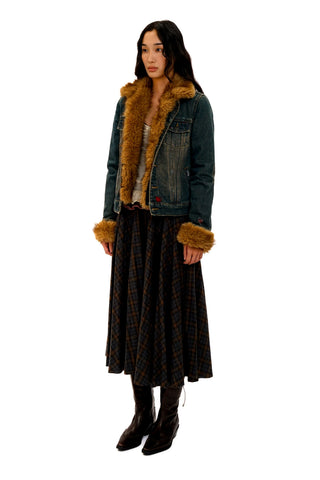 [Moromoro2] Detachable Fur Distressed Denim  Jacket