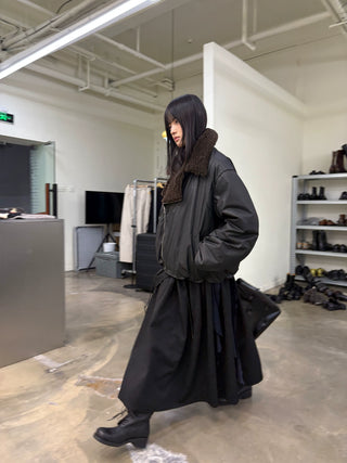 [NEVERSEEZ] Lapel Fleece Diagonal Zipper Jacket