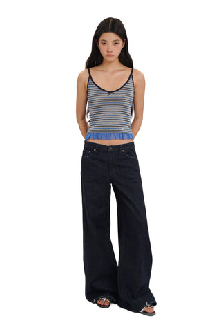 [moromoro2] Striped Mesh Hem Cami Top