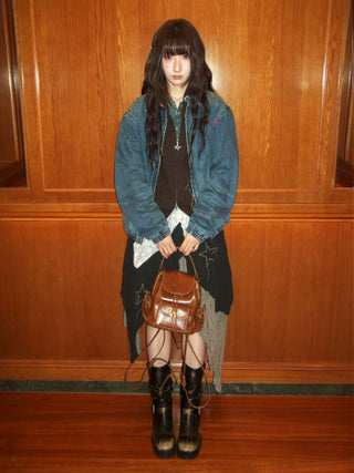 [Moromoro2] Distressed Patch Denim Jacket