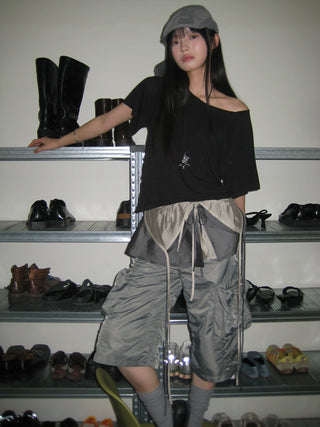 [NeverSeez] Washed Wrinkled Utility Shorts