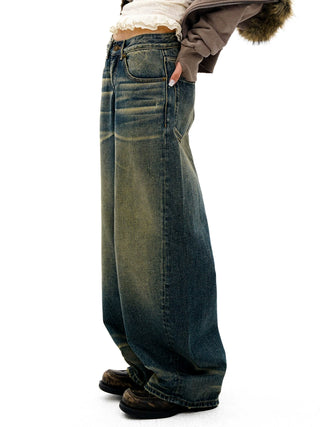 [Moromoro2] Distressed Curved Denim Pants