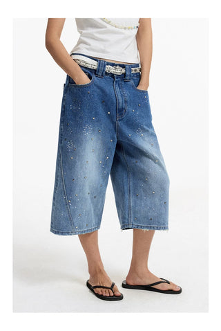 [CONP] Star Washed Crop Denim Pants