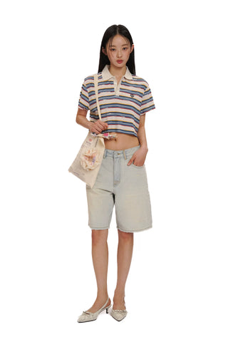 [moromoro2] Striped Crop T-Shirt