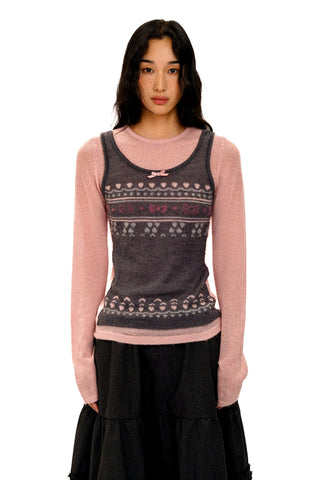 [Moromoro2] Fair Isle Faux Vest Knit Top