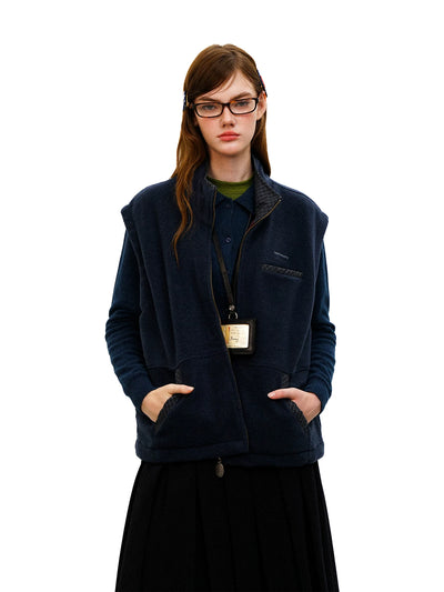 [Moromoro2] Fleece Color-block Plaid Vest  Jacket