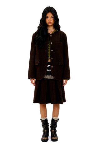 [Moromoro2] Wool Blend Raw Edge Blazer