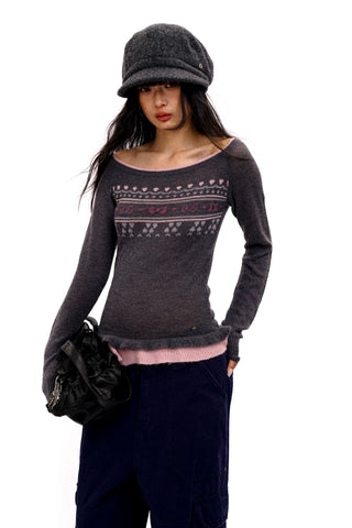 [Moromoro2] Fair Isle Faux Two-piece Top