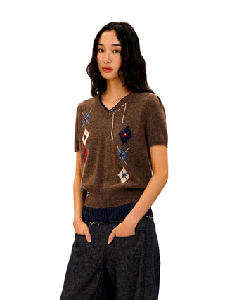 [Moromoro2] Argyle Short-sleeve Sweater