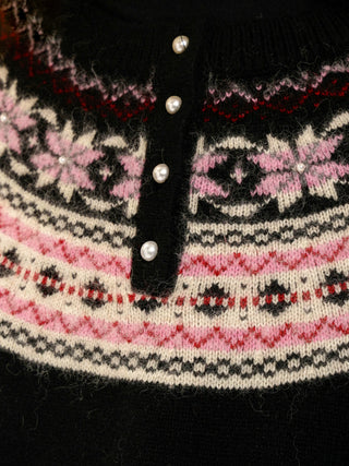 [Moromoro2] Pearl Snowflake Fair Isle Knit  Sweater