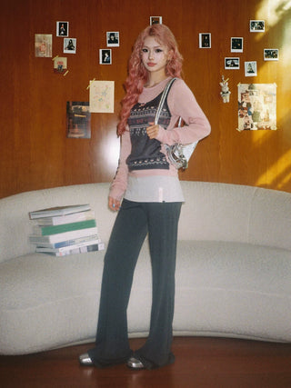 [Moromoro2] Faux Two-piece Flared Skirt  Pants
