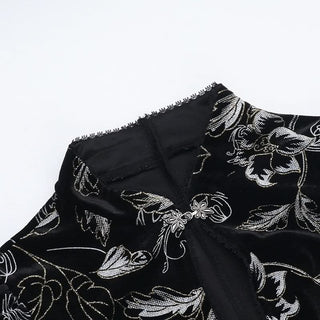 Cap sleeve flower pattern velvet button maxi dress