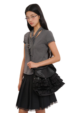 [moromoro2] Side-Tie Layered Mesh Pleated  Skirt