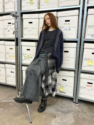 [NeverSeez] Pleated Plaid Skirt with Removable Waist Detail