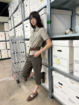 [NeverSeez] Pleated Short-Sleeve Shirt