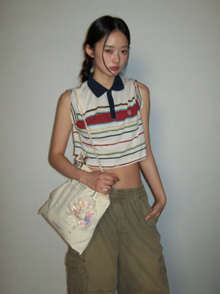 [moromoro2] Striped Crop T-Shirt