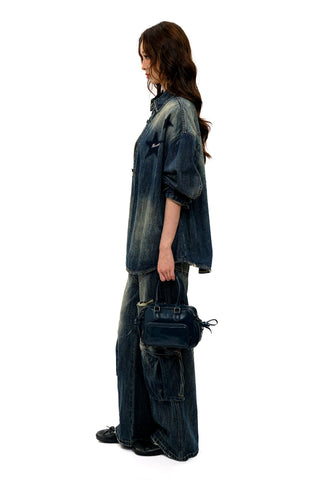 [Moromoro2] Distressed Gradient Rhinestone Denim  Shirt/Utility Pant