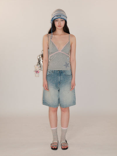 [moromoro2] Plaid Star Patch Camisole