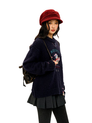 [Moromoro2] Snowman Contrast Stitch Knit  Sweater