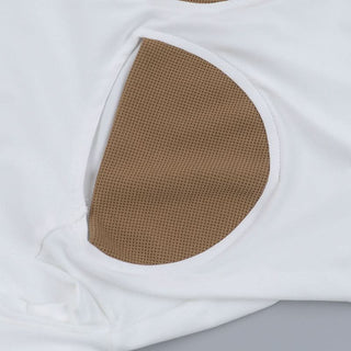 Long sleeve crewneck patchwork hollow out cut out top