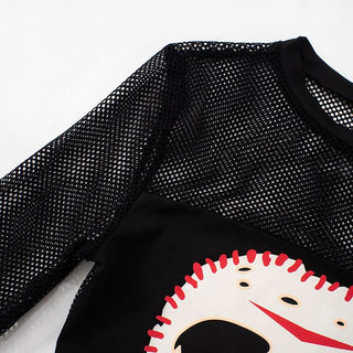 Long sleeve crewneck fishnet hole head pattern top