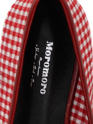 [Moromoro2] Red Plaid Square Toe Ballet  Flats