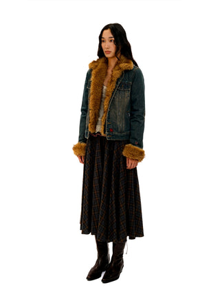 [Moromoro2] Detachable Fur Distressed Denim  Jacket