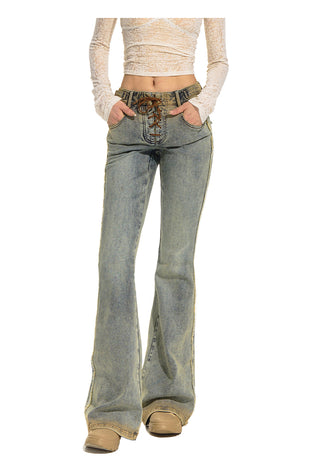[NAWS] Vintage Washed Lace-Up Stretch Bootcut Pants