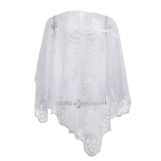 Human skeleton ruffle net shrug top