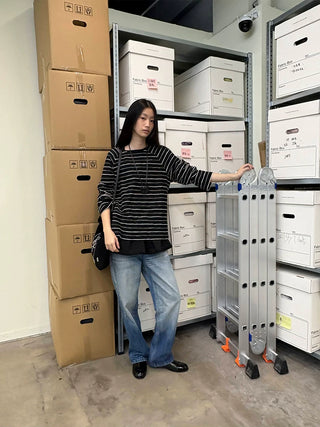 [NeverSeez] Linen Blend Striped T-shirt