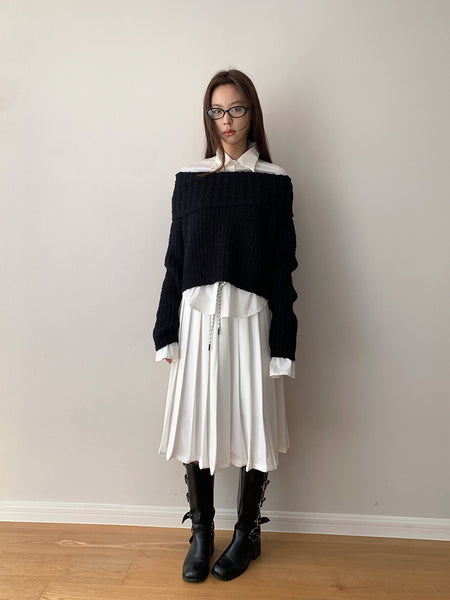 Waist Tie Pleated Maxi Skirt
