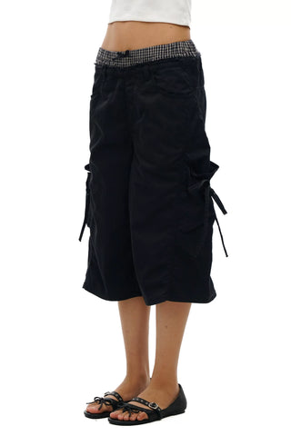 [Moromoro2] Faux Two-piece Waist Cropped  Pants