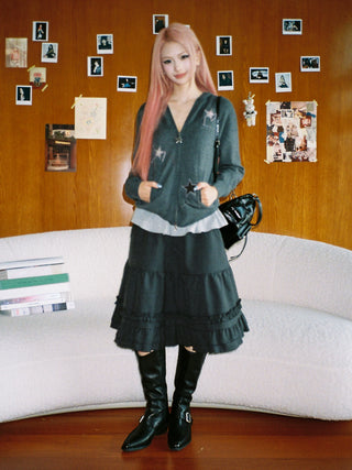 [Moromoro2] Plaid Star Hooded Jacket