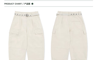 [Moromoro2] 3D Silhouette Belted Work Cropped  Pants
