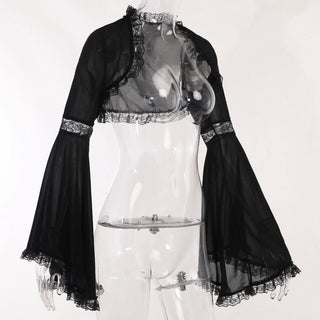 Long flared sleeve lace hem shrug top
