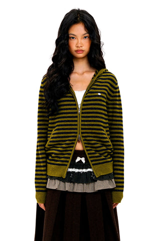 [Moromoro2] Striped Hooded Cardigan