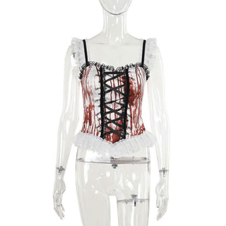 Sweetheart neck contrast lace up cami top