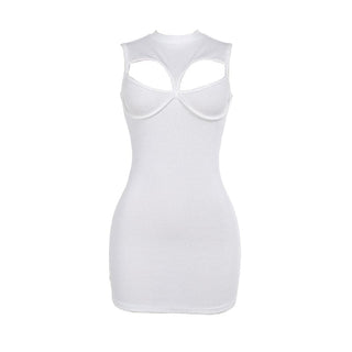 Crewneck sleeveless hollow out ribbed cut out mini dress