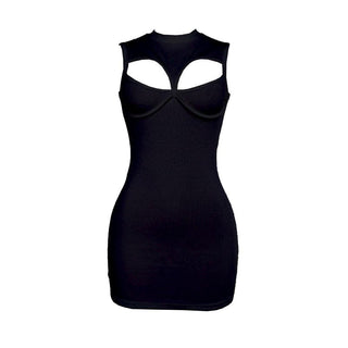 Crewneck sleeveless hollow out ribbed cut out mini dress