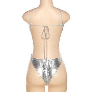 Cross front metallic backless bodysuit