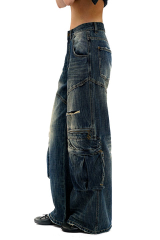 [Moromoro2] Distressed Gradient Rhinestone Denim  Shirt/Utility Pant