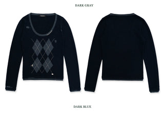 [Moromoro2] Argyle Faux Two-piece Sweater