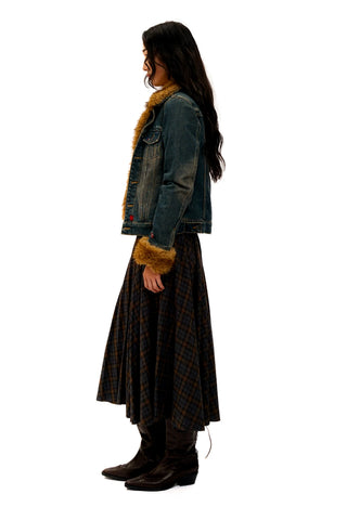 [Moromoro2] Detachable Fur Distressed Denim  Jacket