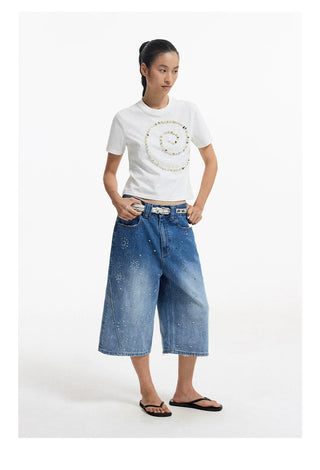 [CONP] Star Washed Crop Denim Pants