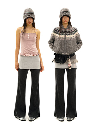 [Moromoro2] Faux Two-piece Flared Skirt  Pants