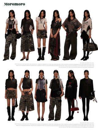 [Moromoro2] Distressed Camouflage Capri  Pants