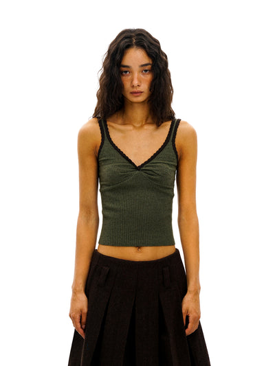 [Moromoro2] Lace Trim V-Neck Cami Top